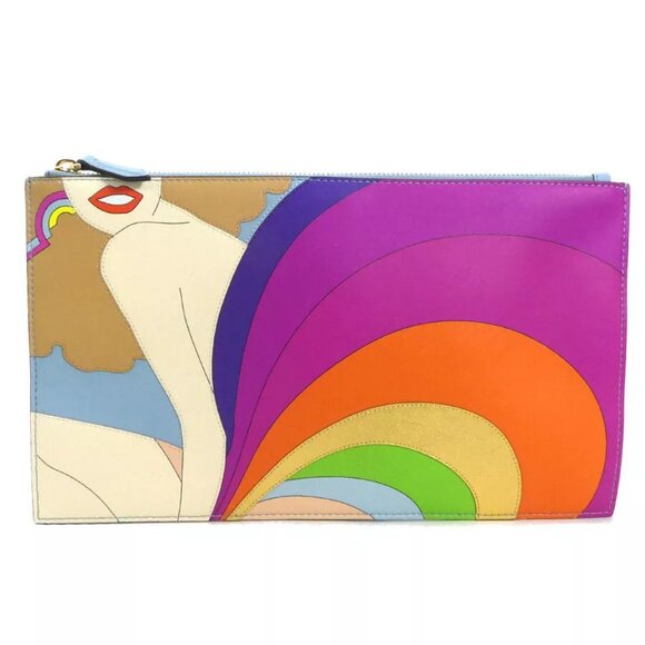 Auth FENDI Pouch Clutch Bag Multicolor Leather/Goldtone - e59920a